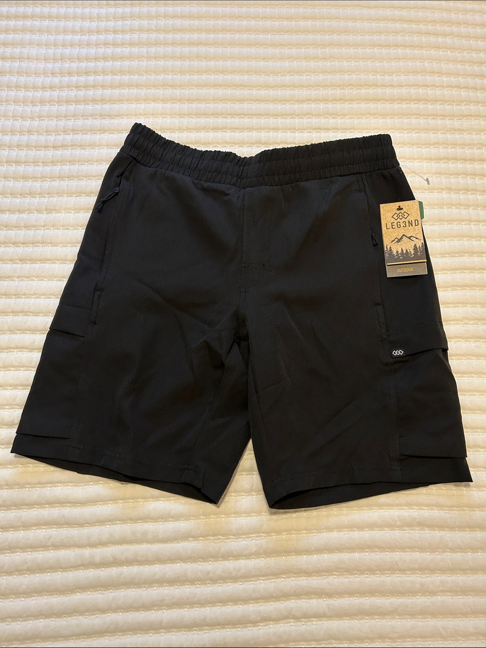 LEG3ND Black Men's Cargo Shorts — Elastic Waist, Multi-Pocket XL